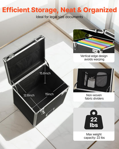 Portable File Storage Box, 15.6 x 12.6 x 15 inch Internal Chest Size, Locking Mobile Business Case with Telescopic Handle, Hand pull File Case for Office Home, Offices, Hospitals, Banks