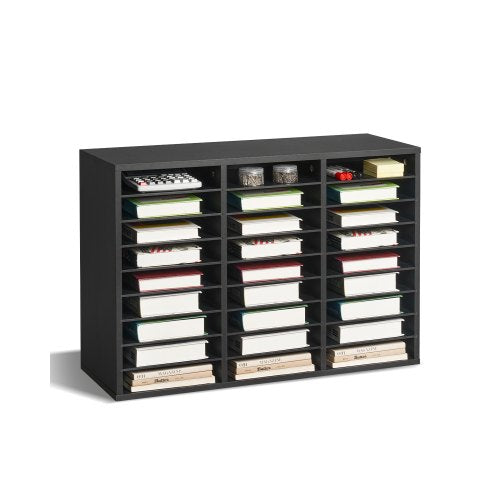 Literature Organizer, 27 Compartments Office Mailbox with Removable Shelves, Wooden Mailbox Sorter Particle Board Office Home Classroom Storage, File Sorter for Files, Documents, Papers, Black