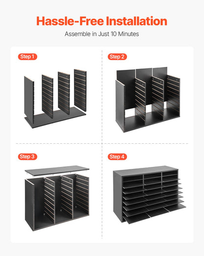 Prospekt-Organizer aus Holz, 27 Fächer mit herausnehmbaren Einlegeböden, Schwarz