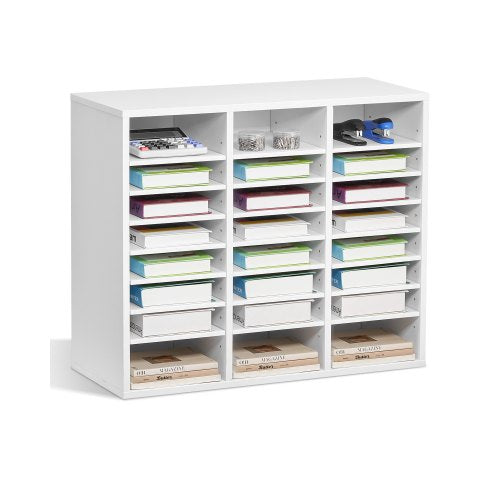 Literature Organizer, 24 Compartments Office Mailbox with Adjustable Shelves, Wooden Mailbox Sorter Medium Density Fiberboard Office Home Classroom Storage for Files, Documents, Papers, White