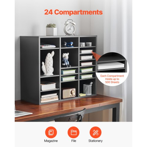 Litteraturorganisatör i trä 24 fack med justerbara hyllor grå |  EU