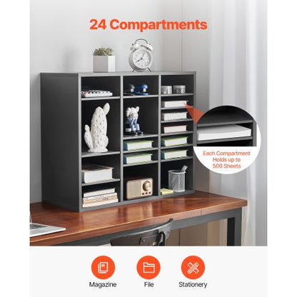 Litteraturorganisatör i trä 24 fack med justerbara hyllor grå |  EU