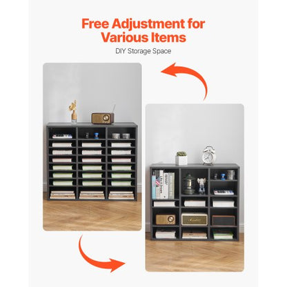 Litteraturorganisatör i trä 24 fack med justerbara hyllor grå |  EU