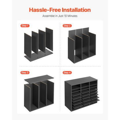 Litteraturorganisatör i trä 24 fack med justerbara hyllor grå |  EU