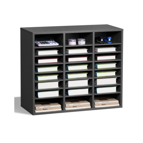 Literature Organizer, 24 Compartments Office Mailbox with Adjustable Shelves, Wooden Mailbox Sorter Medium Density Fiberboard Office Home Classroom Storage for Files, Documents, Papers, Grey