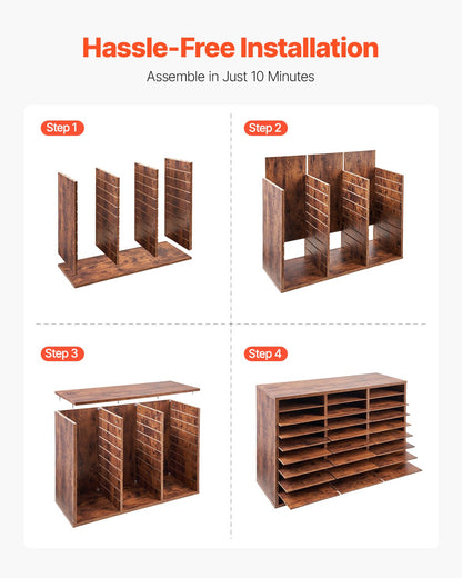 Literatur-Organizer aus Holz, 27 Fächer, herausnehmbare Regale, Dunkelbraun