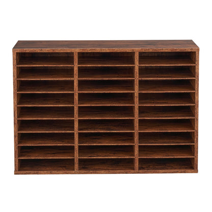 Literatur-Organizer aus Holz, 27 Fächer, herausnehmbare Regale, Dunkelbraun