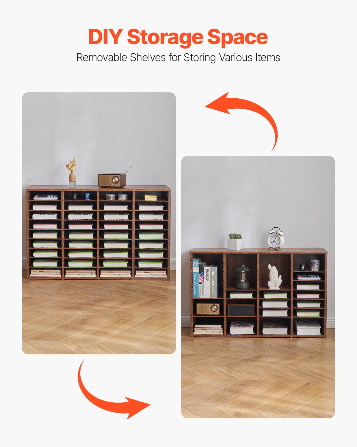 Literature Organizer, 36 Compartments Office Mailbox with Removable Shelves, Wood Mailbox Sorter Particle Board Office Home Classroom Storage, File Sorter for File, Document, Paper, Dark Brown