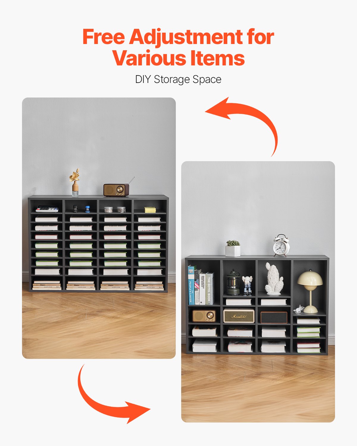 Literature Organizer, 36 Compartments Office Mailbox with Adjustable Shelves, Wooden Mailbox Sorter Medium Density Fiberboard Office Home Classroom Storage for Files, Documents, Papers, Grey