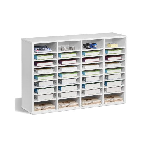 Literature Organizer, 36 Compartments Office Mailbox with Adjustable Shelves, Wooden Mailbox Sorter Medium Density Fiberboard Office Home Classroom Storage for Files, Documents, Papers, White