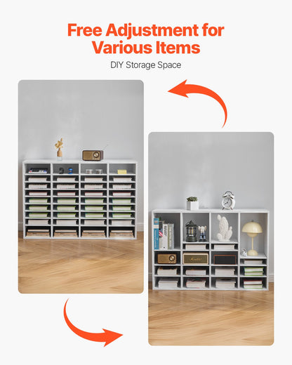 Literature Organizer, 36 Compartments Office Mailbox with Adjustable Shelves, Wooden Mailbox Sorter Medium Density Fiberboard Office Home Classroom Storage for Files, Documents, Papers, White