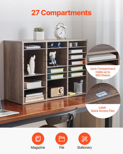 Trälitteraturorganisatör 27 fack Avtagbara hyllor Svart-grå