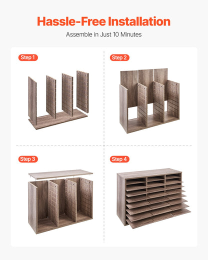 Trälitteraturorganisatör 27 fack Avtagbara hyllor Svart-grå