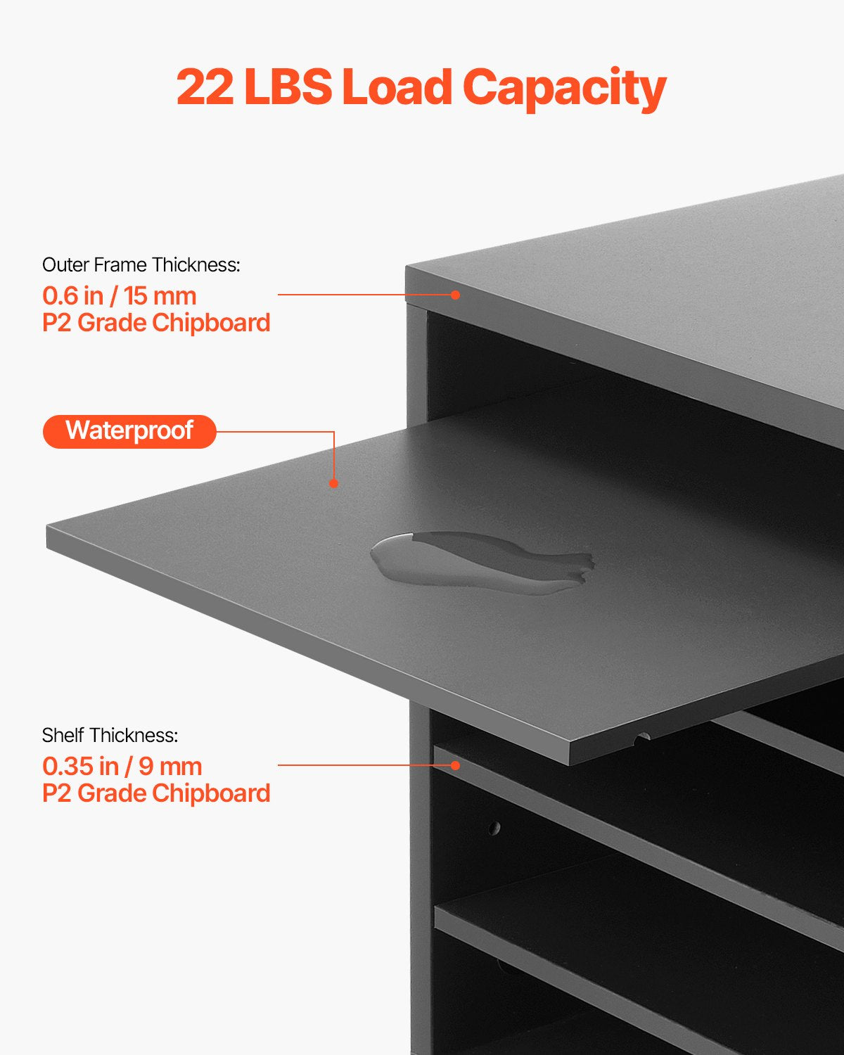 Literature Organizer, 5 Compartments Office Mailbox with Adjustable Shelves, Wooden Mailbox Sorter Medium Density Fiberboard Office Home Classroom Storage for Files, Documents, Papers, Grey