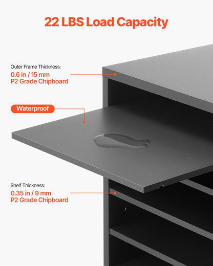 Literature Organizer, 5 Compartments Office Mailbox with Adjustable Shelves, Wooden Mailbox Sorter Medium Density Fiberboard Office Home Classroom Storage for Files, Documents, Papers, Grey