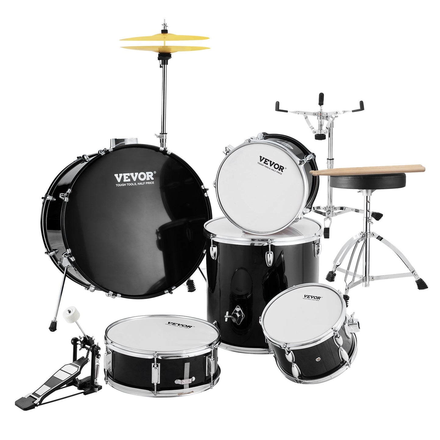 Adult Drum Set 5-Piece 22 in Complete Full Size Drum Set with Throne Stand