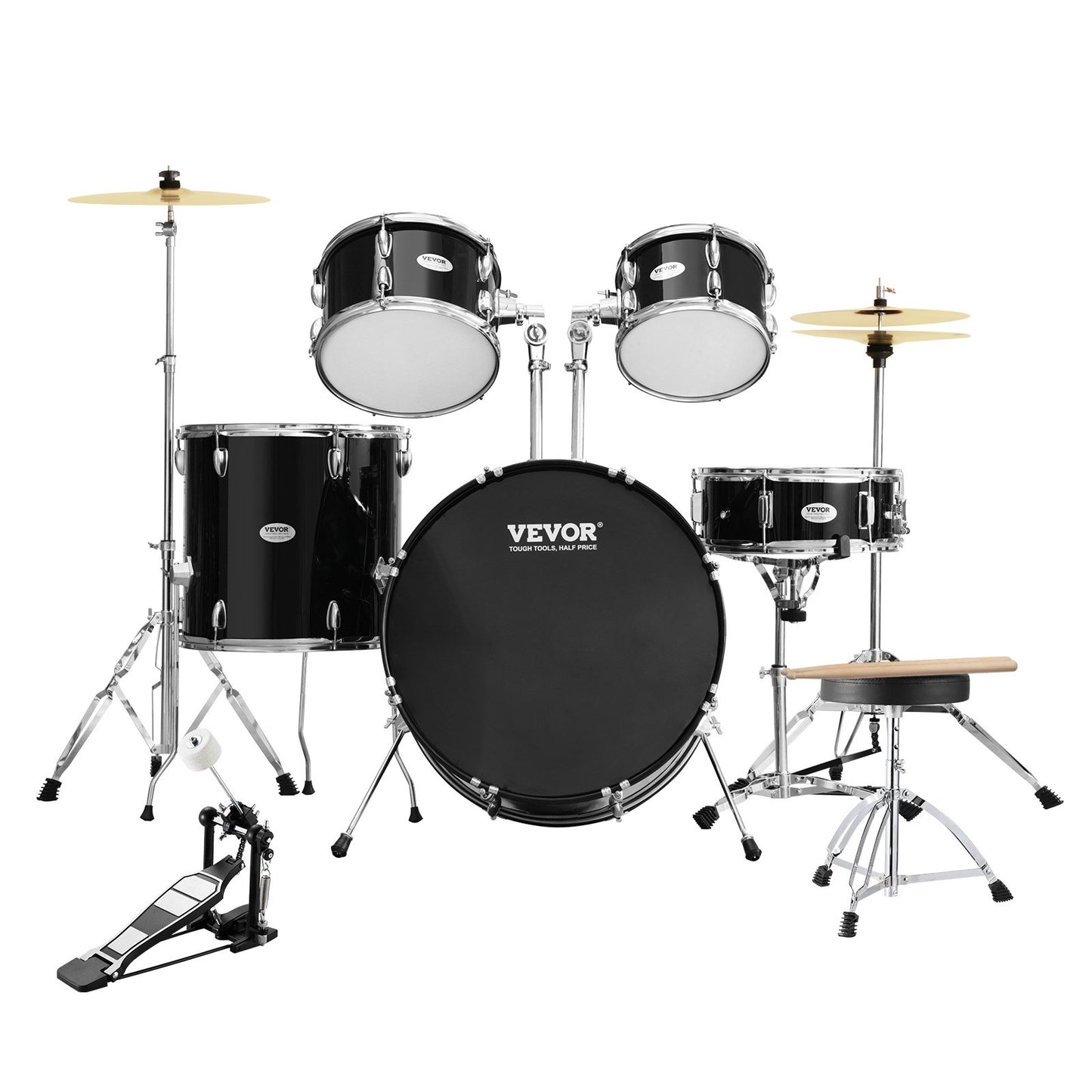 Adult Drum Set 5-Piece 22 in Complete Full Size Drum Set with Throne Stand