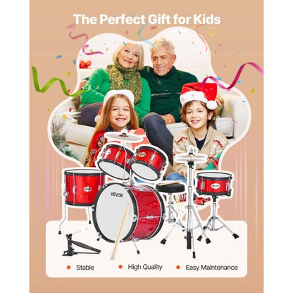 Barntrumset 5-delars Junior Musikaltrumset med 16-tums bastrumma (röd)