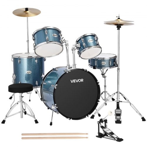 Drum Set, 5-Piece 22 in Junior Drum Sets, Beginner Drums Set with Adjustable Throne, Cymbal, and Drumsticks, Musical Learning Drums Instrument Kit, for Beginner, Teens & Student (Gravel Blue)