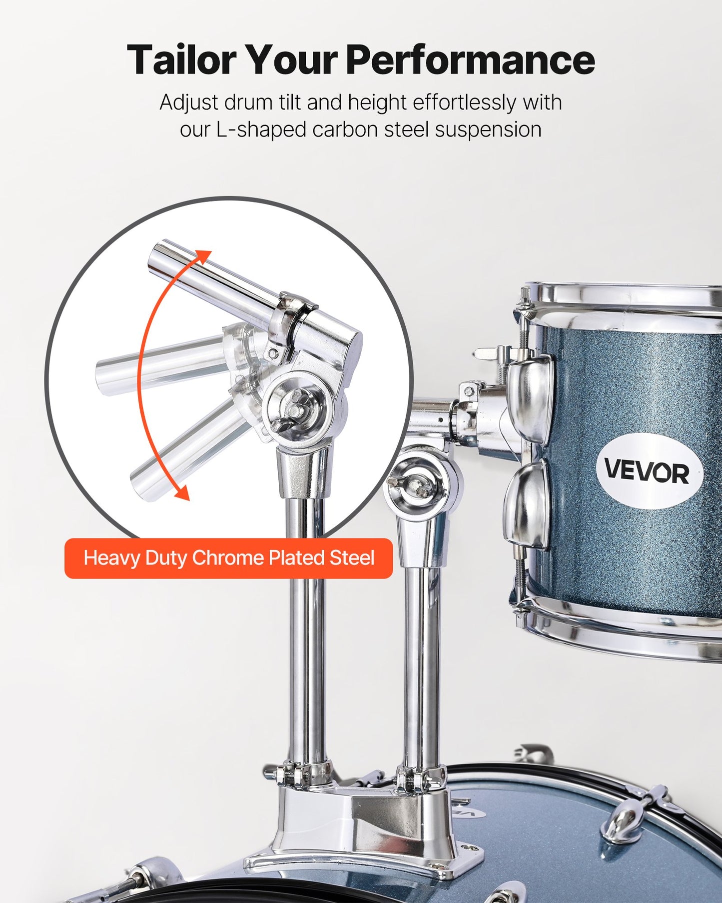 Drum Set, 5-Piece 22 in Junior Drum Sets, Beginner Drums Set with Adjustable Throne, Cymbal, and Drumsticks, Musical Learning Drums Instrument Kit, for Beginner, Teens & Student (Gravel Blue)
