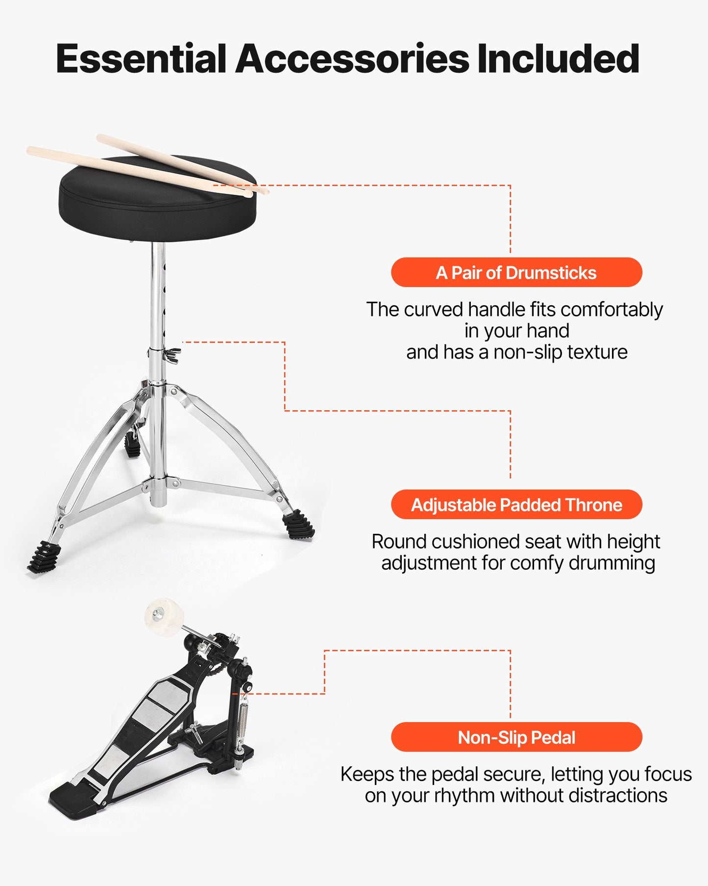 Drum Set, 5-Piece 22 in Junior Drum Sets, Beginner Drums Set with Adjustable Throne, Cymbal, and Drumsticks, Musical Learning Drums Instrument Kit, for Beginner, Teens & Student (Gravel Blue)