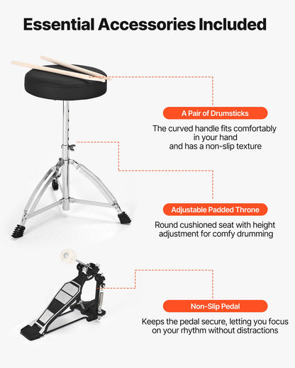 Drum Set, 5-Piece 22 in Junior Drum Sets, Beginner Drums Set with Adjustable Throne, Cymbal, and Drumsticks, Musical Learning Drums Instrument Kit, for Beginner, Teens & Student (Gravel Blue)