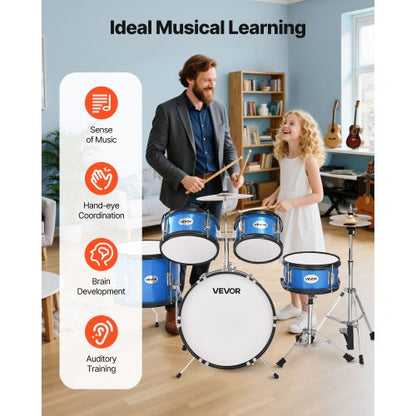 Kinder-Schlagzeugset, 5-teiliges Junior-Musik-Schlagzeugset mit 16-Zoll-Basstrommel (blau)