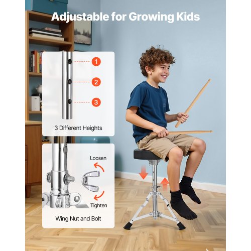 Kinder-Schlagzeugset, 5-teiliges Junior-Musik-Schlagzeugset mit 16-Zoll-Basstrommel (blau)