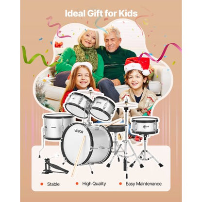 Barntrumset 5-delars nybörjartrumset med 16-tums bastrumma (silver)