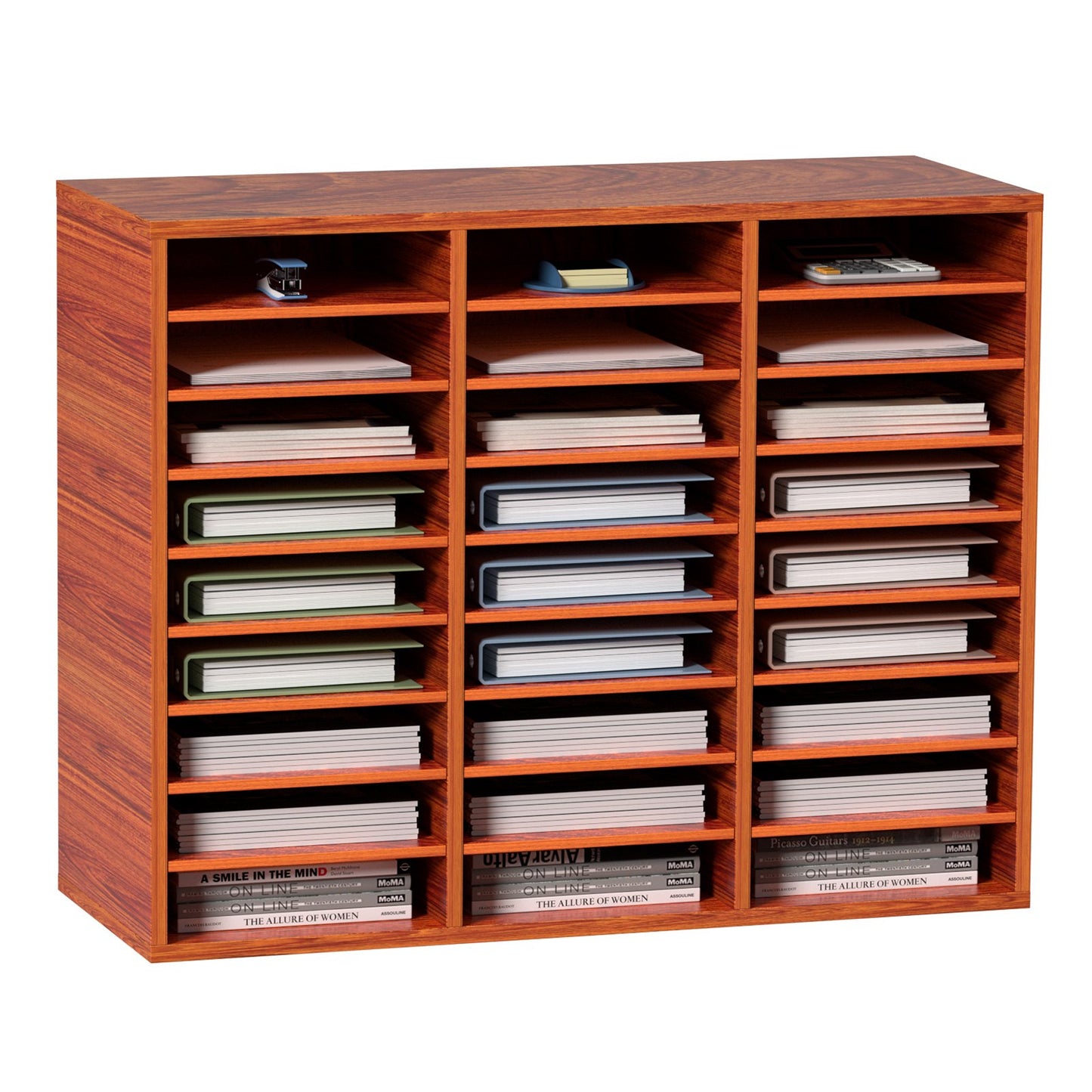 Holz Literatur Organizer Datei Sorter Papier Lagerung Halter 27 Fächer Braun