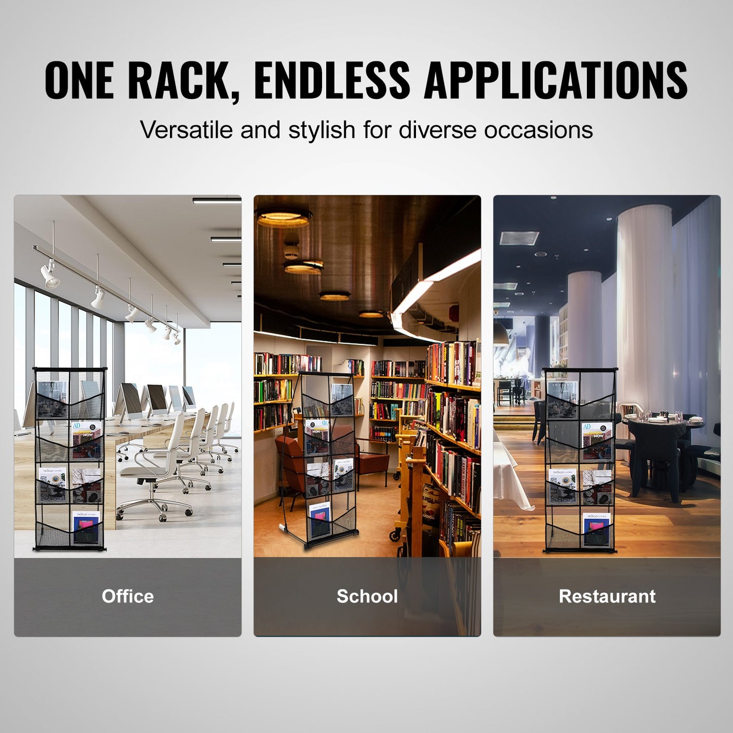 Brochure Display Stand, 4-Tier 8 Pockets Mesh Literature Display Holder, Floor Standing Magazine Newspaper Catalog Rack, Lightweight & Portable with Carrying Bag for Shop Exhibitions Office