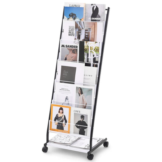 Brochure Display Stand 6-Tier Magazine Literature Display Stand 4 Wheels