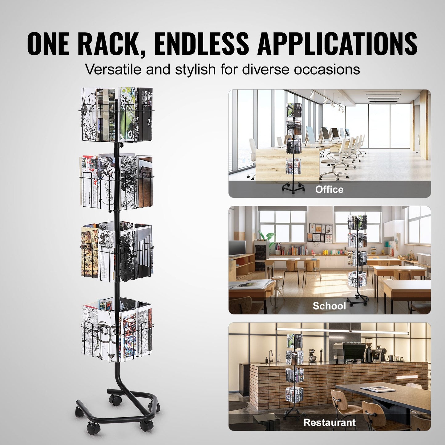 Brochure Display Rack 32-Pocket Rotating Literature Display Stand 5 Wheels