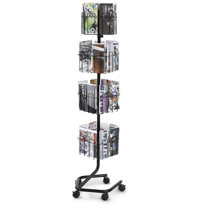 Brochure Display Rack 32-Pocket Rotating Literature Display Stand 5 Wheels