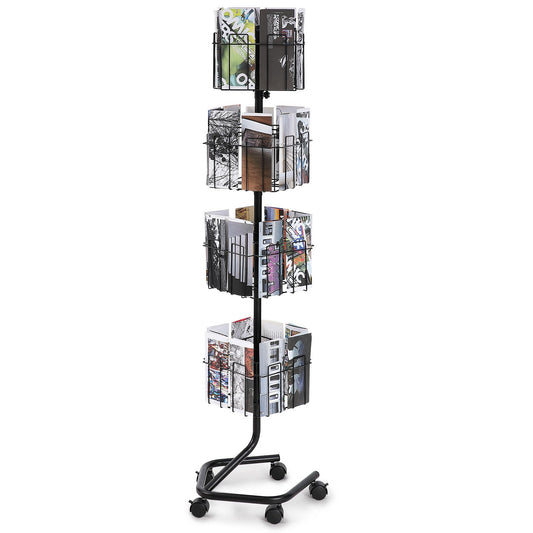 Brochure Display Rack 32-Pocket Rotating Literature Display Stand 5 Wheels