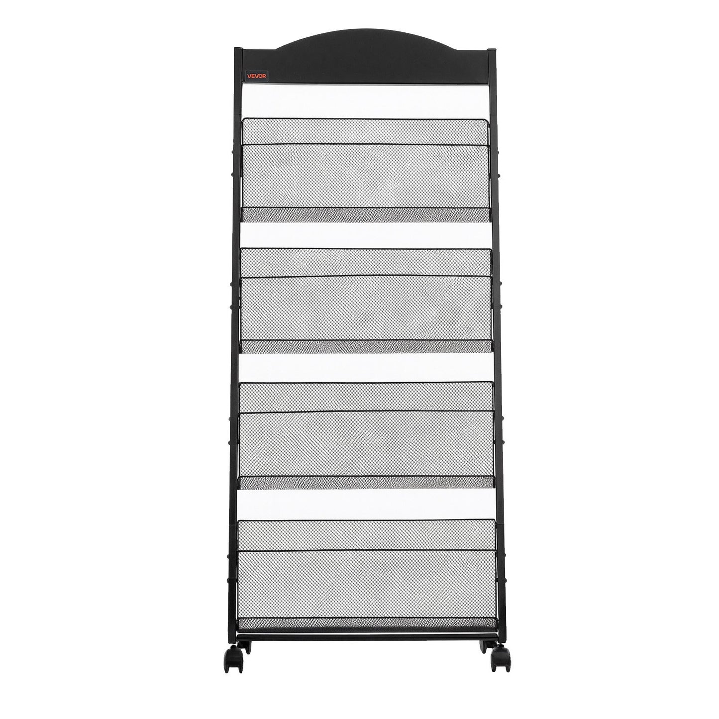 Brochure Display Rack, 4-Tier Magazine Literature Display Stand with Wheels, Movable Floor Standing Magazine Rack, Heavy Duty Newspaper Catalog Holders for Shop Exhibitions Office Craft Fairs