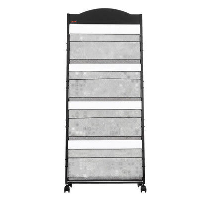 Brochure Display Rack, 4-Tier Magazine Literature Display Stand with Wheels, Movable Floor Standing Magazine Rack, Heavy Duty Newspaper Catalog Holders for Shop Exhibitions Office Craft Fairs