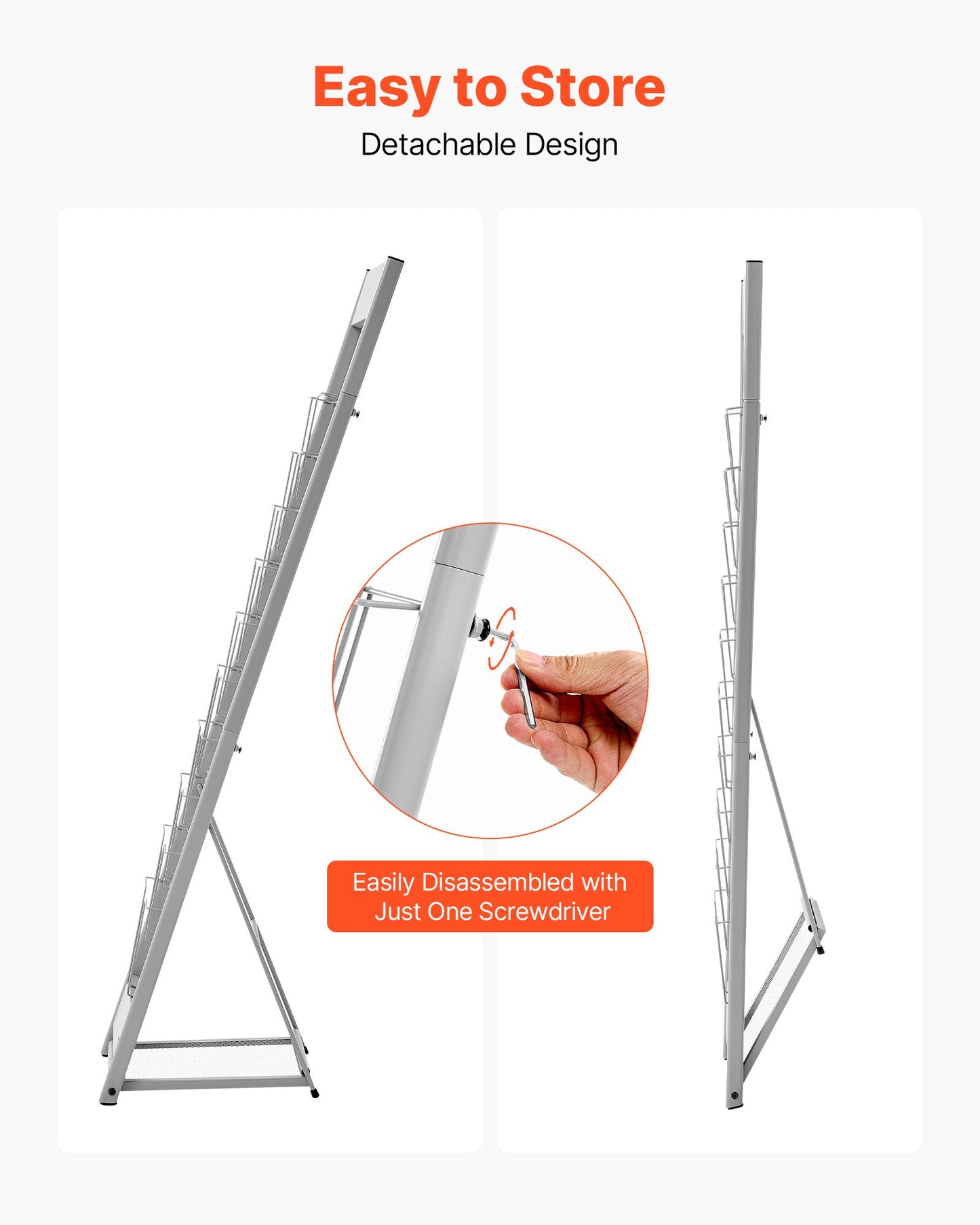 Brochure Display Rack, 10 Pockets Magazine Literature Display Stand, Portable Floor Standing Magazine Rack, Metal Newspaper Catalog Holders for Shop, Exhibitions, Office, Trade Show, Silver