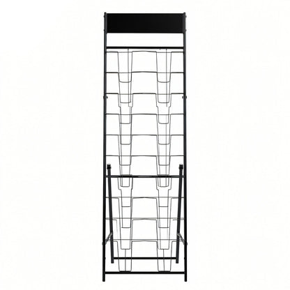 Brochure Display Rack, 20 Pockets Magazine Literature Display Stand, Portable Floor Standing Magazine Rack, Metal Newspaper Catalog Holders for Shop, Exhibitions, Office, Trade Show, Black