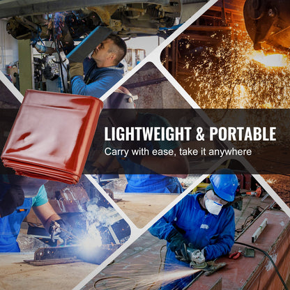 Svetsgardinskärm, 6' x 6' hängande svetsgardinvägg, flamsäker vinylsvetsskyddsskärm med 6-nivåer UV-skydd och hänghål, bärbar för verkstad/industri, röd