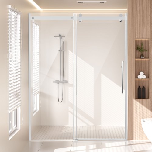 Frameless Shower Door, 58-59 W x 75 H in, Shower Sliding Glass Door with 5/16 in(8mm) Clear SGCC Tempered Glass, Waterproof Shatterproof NANO Stainproof with Stainless Steel Hardware, Chrome