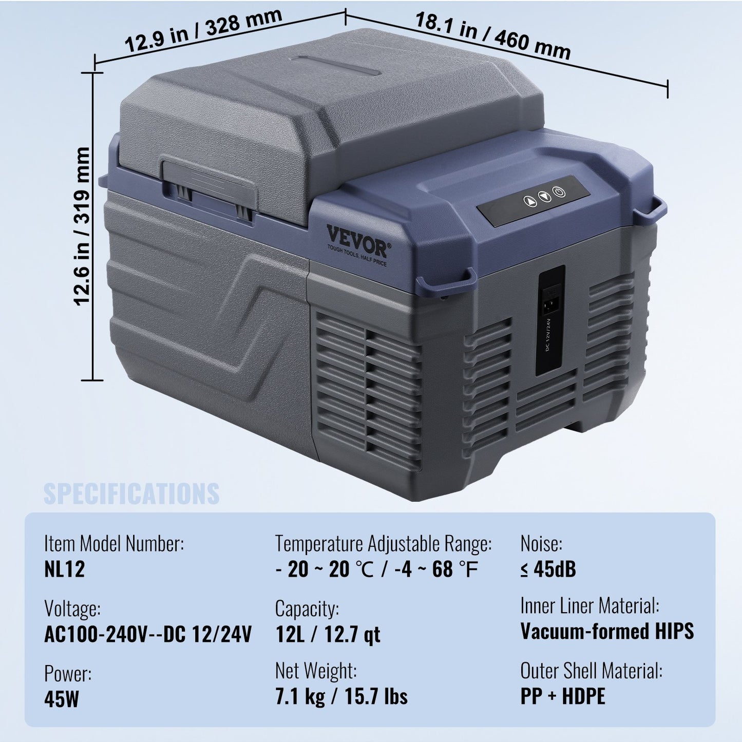 Tragbarer Autokühlschrank mit Gefrierfach, Kompressor, 12 l, Einzelzone, für Wohnmobil