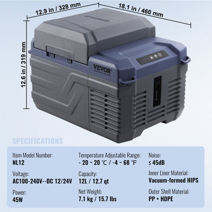 Tragbarer Autokühlschrank mit Gefrierfach, Kompressor, 12 l, Einzelzone, für Wohnmobil