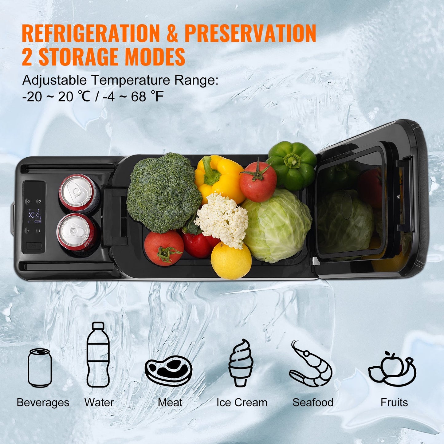 Car Refrigerator, 12 Volt Car Armrest Refrigerator Fridge, 15 L Single Zone Portable Freezer, -4℉-68℉ Adjustable Range, 12/24V DC and 100-240V AC Compressor Cooler for Outdoor, Camping