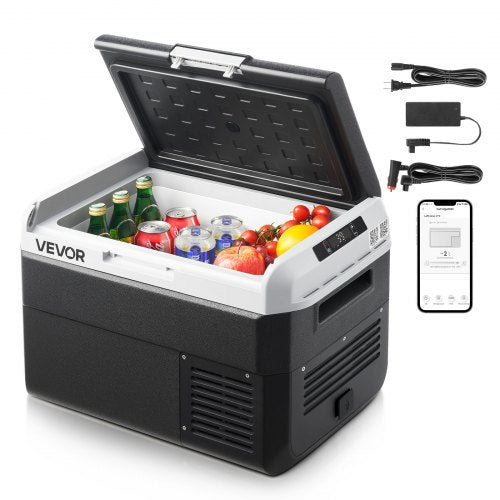 12 Volt Car Refrigerator, 26.4QT/25L Car Fridge, Portable Electric Cooler with -4℉~68℉ Adjustable Temperature, 12/24V DC and 100- 240V AC Compressor Freezer for Outdoor, Camping, Travel, RV