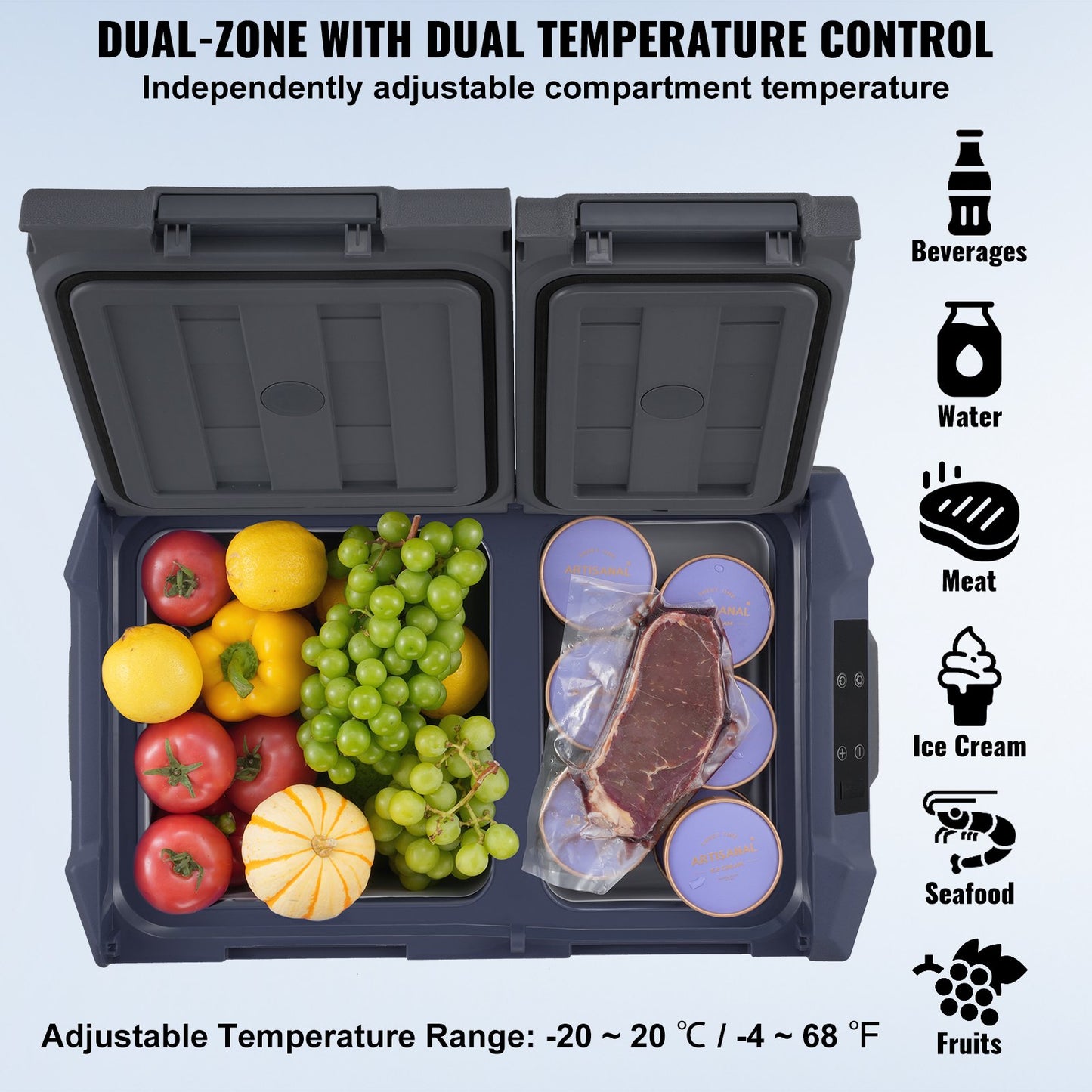 Tragbarer Autokühlschrank mit Gefrierfach, Kompressor, 32 l, Dual Zone, für Zuhause, Auto