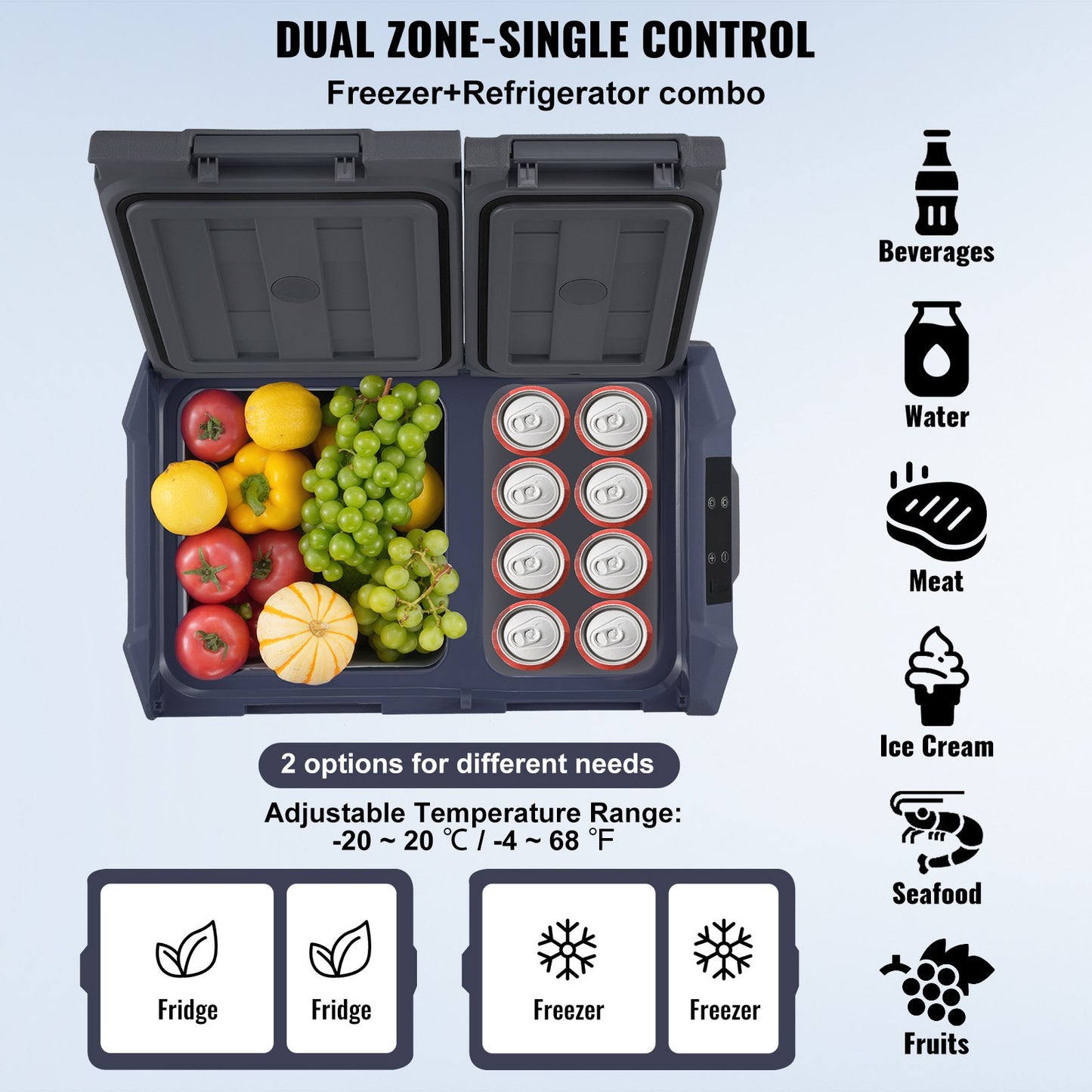 Tragbarer Autokühlschrank mit Gefrierfach, Kompressor, 40 l, Dual Zone, für Zuhause, Auto