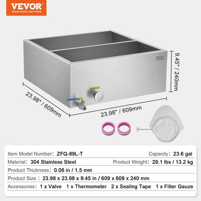 Maple Syrup Evaporator Pan, 23.6 Gallon, 343 Cups of 8.8oz Maple Syrup, Flat Evaporator Pan with Thermometer, 1 Valve and 3 Heating Methods, 304 Stainless Steel Maple Syrup Pan for Home, Outdoor
