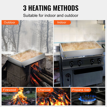 Maple Syrup Evaporator Pan, 22.4 Gallon, 325 Cups of 8.8oz Maple Syrup, Flat Evaporator Pan with 1 Valve and 3 Heating Methods, 304 Stainless Steel Maple Syrup Pan for Home, Outdoor