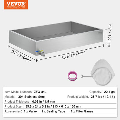 Maple Syrup Evaporator Pan, 22.4 Gallon, 325 Cups of 8.8oz Maple Syrup, Flat Evaporator Pan with 1 Valve and 3 Heating Methods, 304 Stainless Steel Maple Syrup Pan for Home, Outdoor